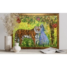 Original oil painting, Forest Fairy and Tiger, on canvas 60 * 80 cm